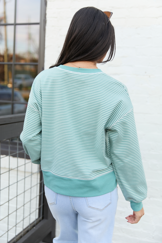 Blake Sage Green And White Striped Henley Top