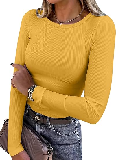 Women's Slim Fit Rib Knit Long Sleeve Top