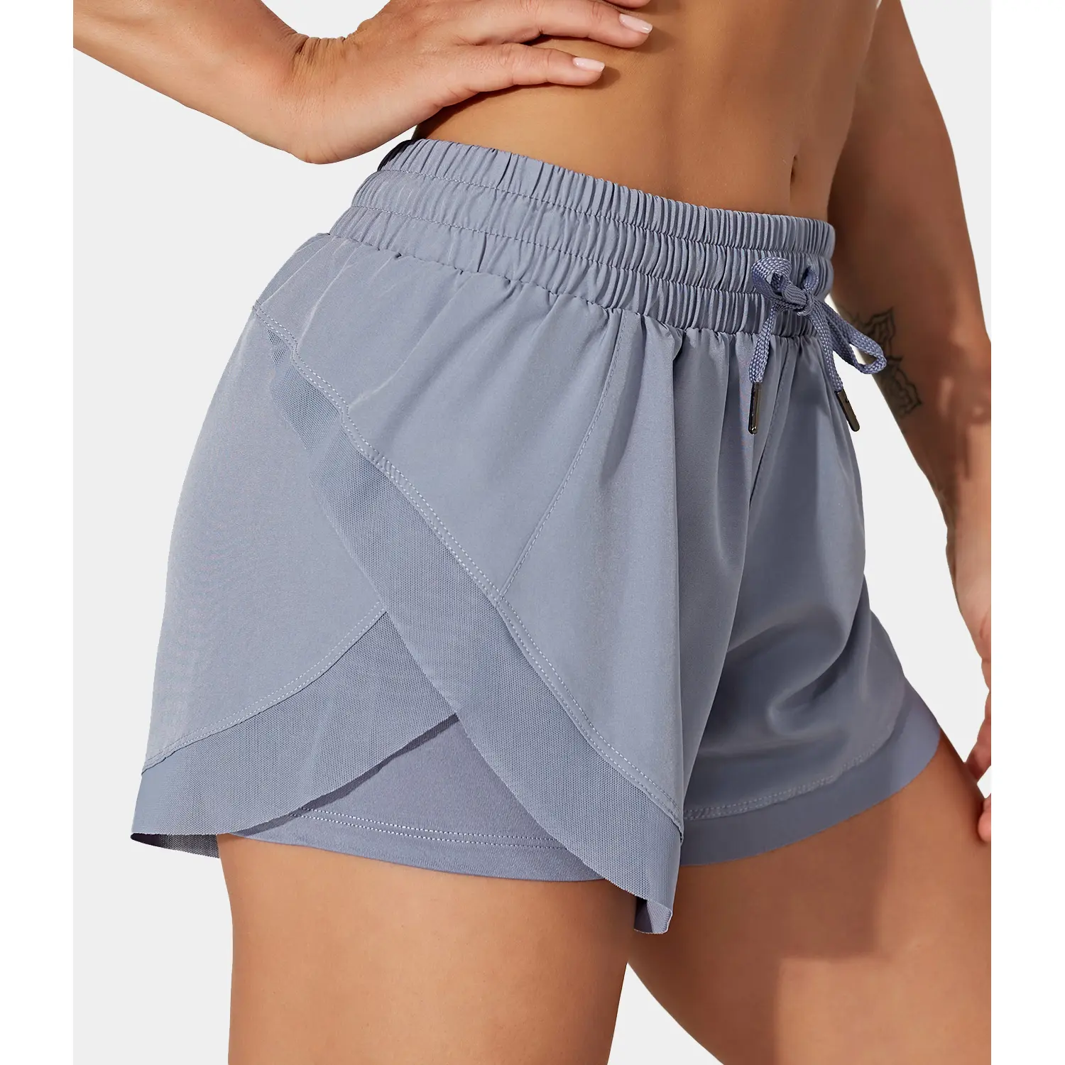 Drawstring Contrast Flowy Mesh Dolphin 2-in-1 Shorts