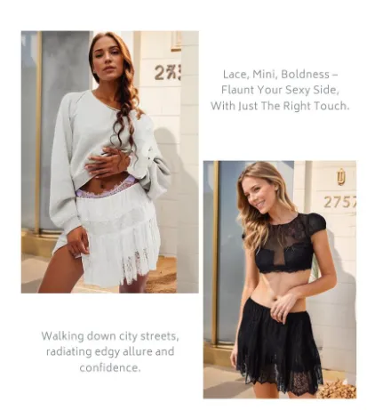 2025 Women's Cable Knit Lace Mini Sweater Dress 2PC