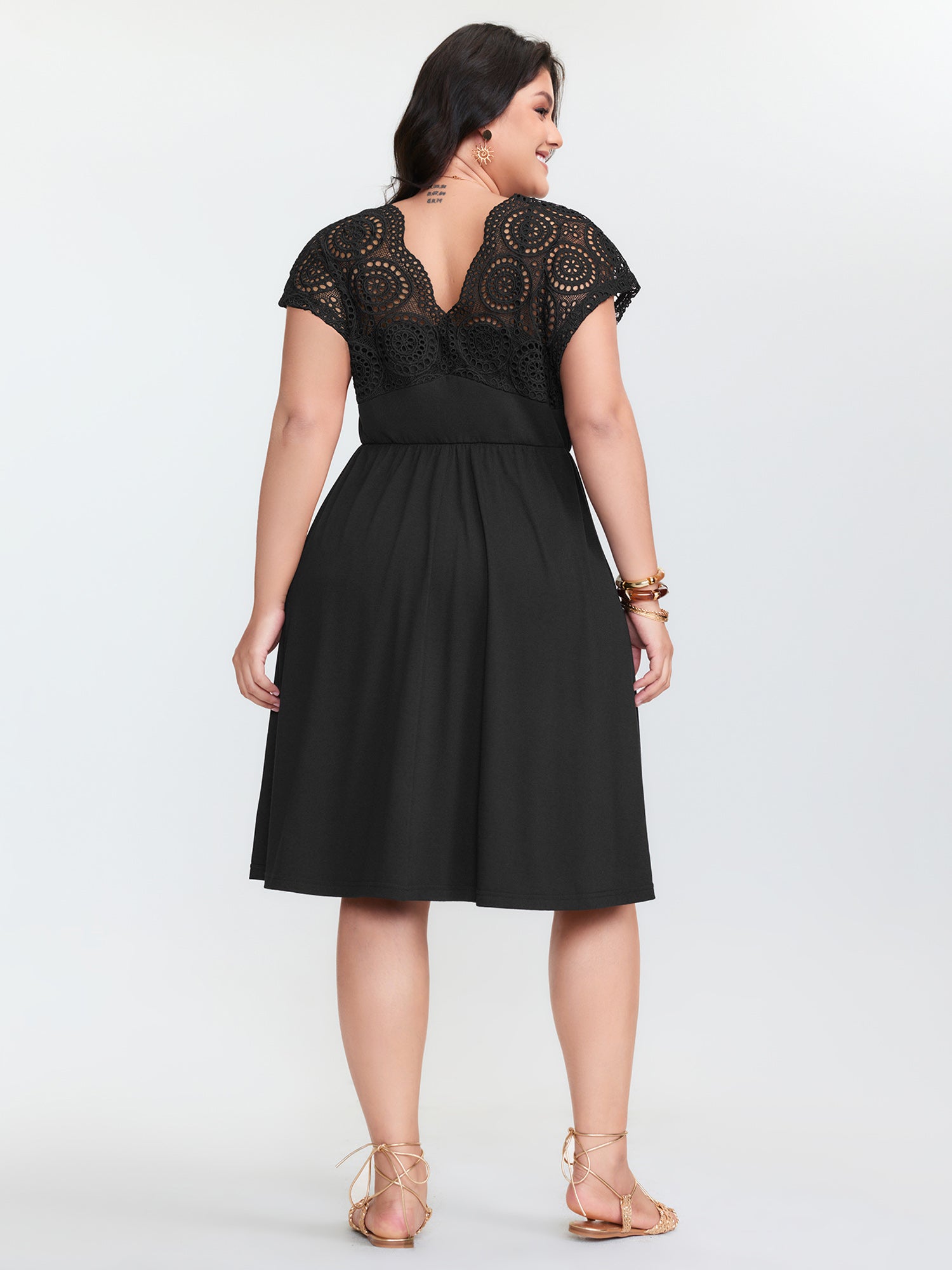 Sheer Lace Sleeve Flowy Mini Dress