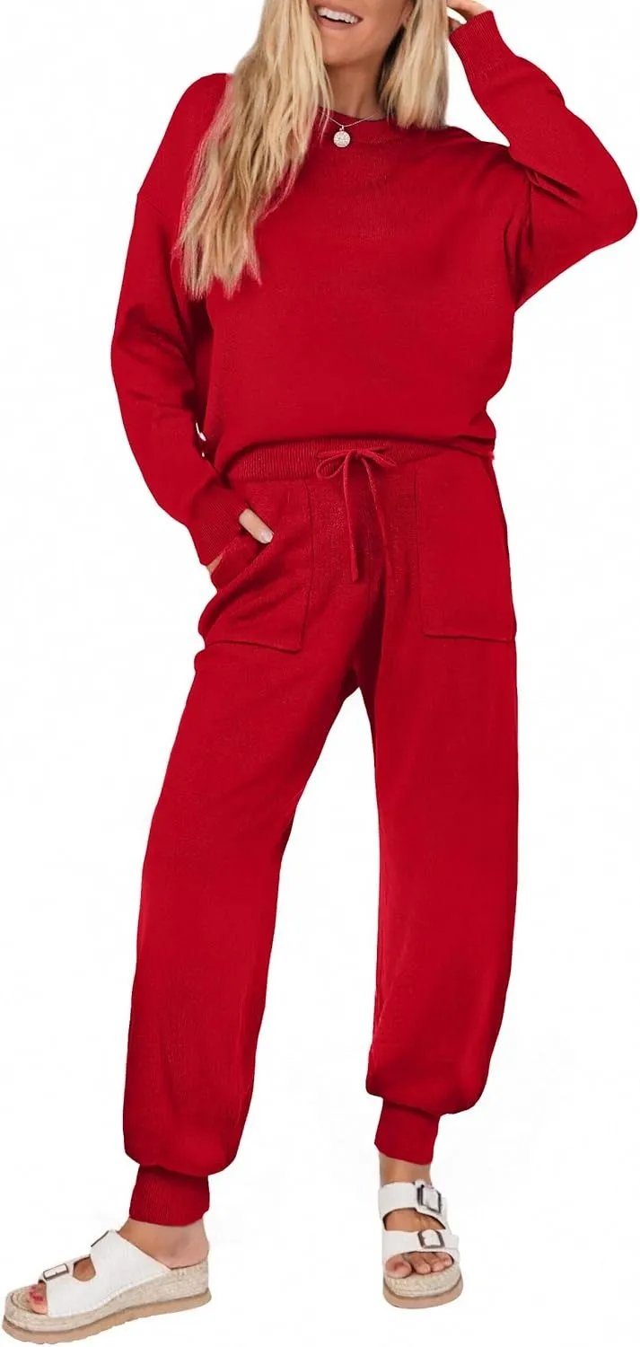 Women's Long Sleeve Knit Loungewear Set Jogger Pants Outfit