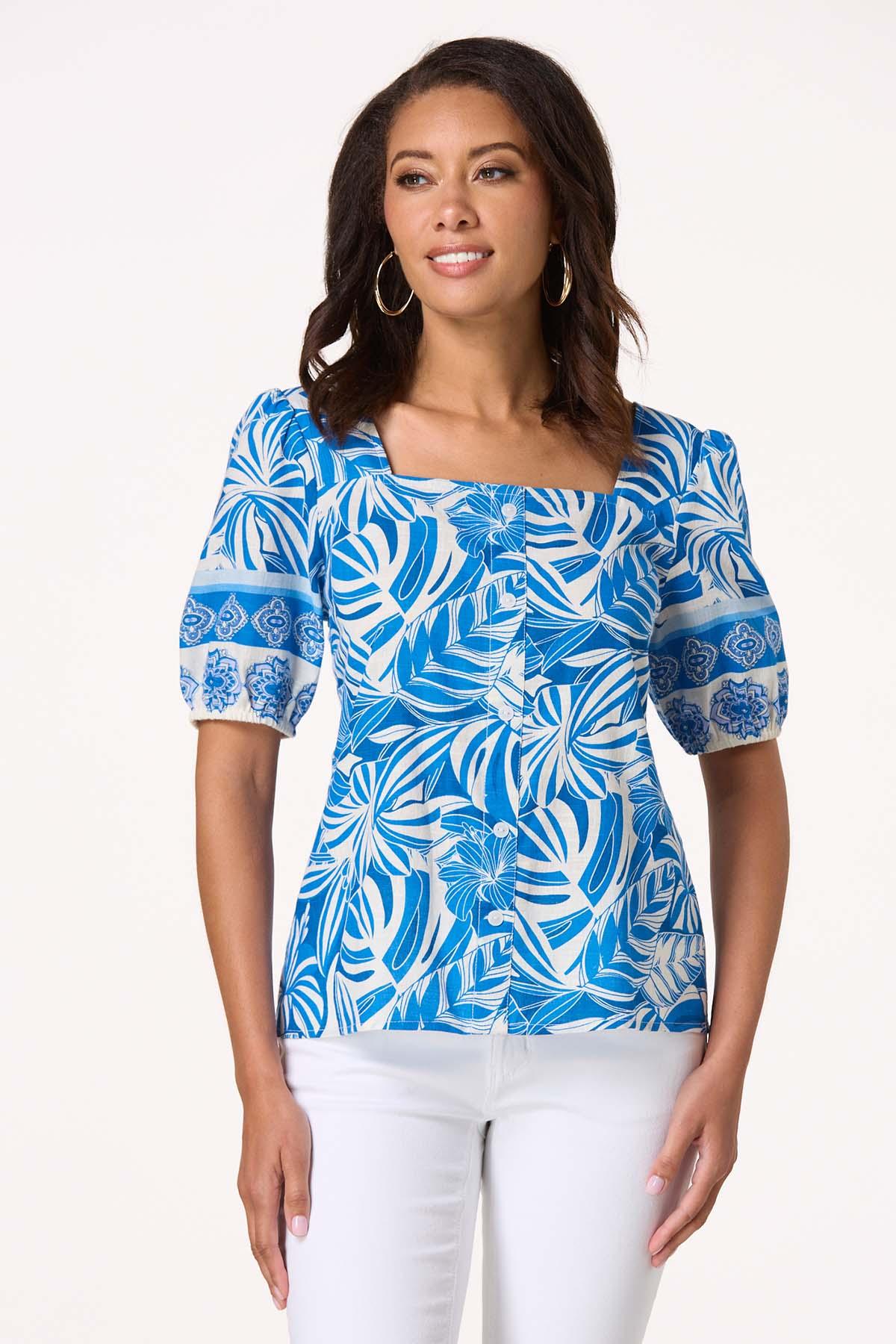 Tropical Floral Smocked Back Top