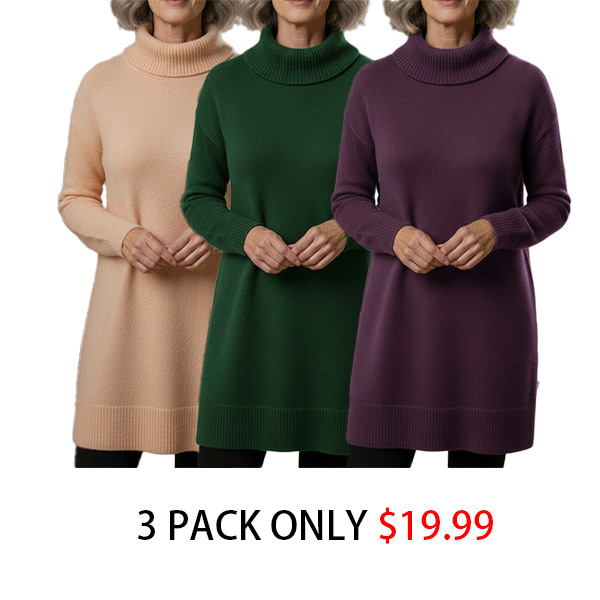 🔥 Women's Elegant Cowl Neck Soft Knit Long Sleeve Tunic Top - Relaxed Fit Fall Winter Pullover