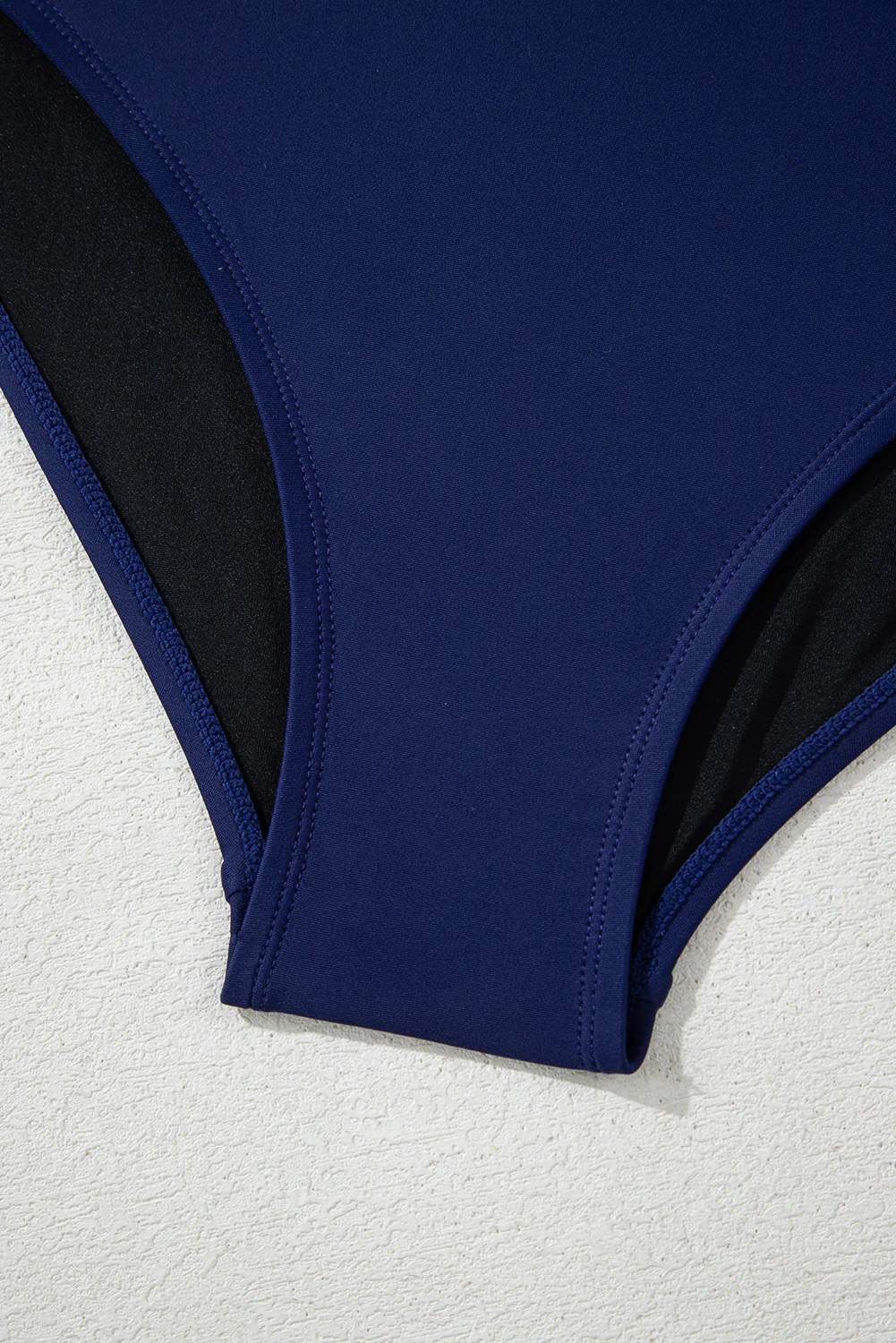 Navy Blue Abstract Print Frilled Trim Spaghetti Straps Tankini Set