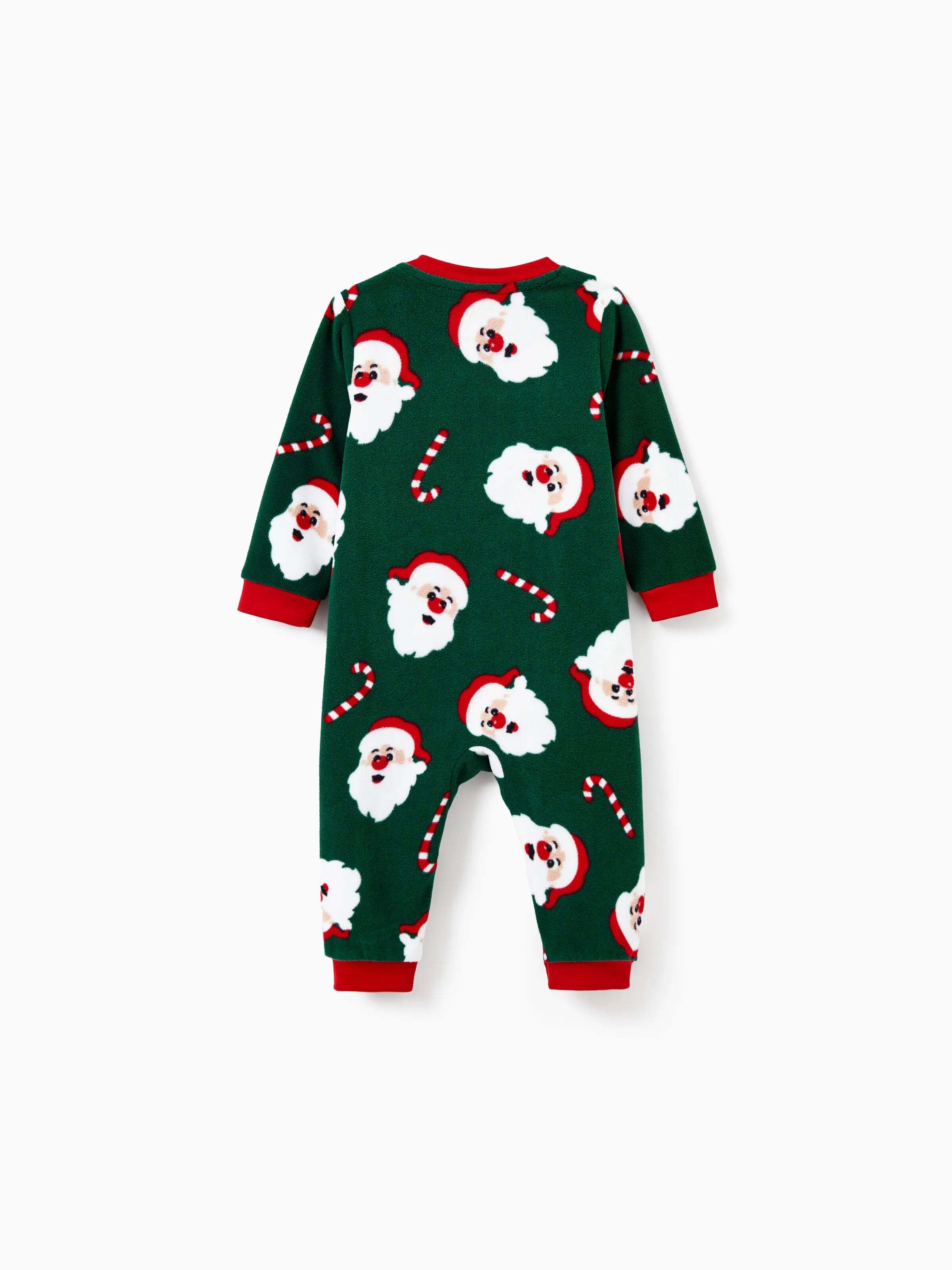 Christmas Matching Family Fleece Pajamas Set Santa Claus and Candy Cane Print PJS with Christmas Socks Dark Green