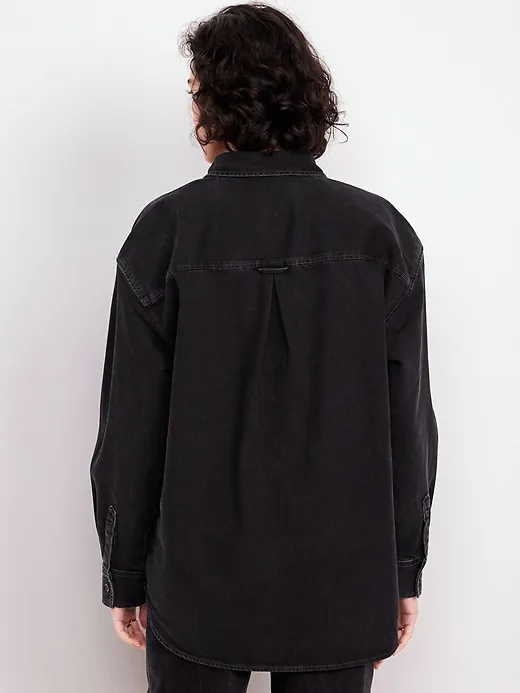 Boyfriend-style button-down denim shirt