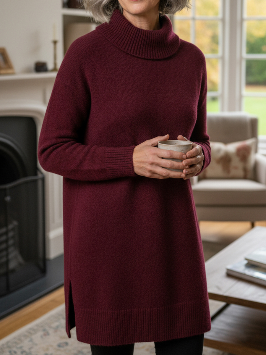 🔥 Women's Elegant Cowl Neck Soft Knit Long Sleeve Tunic Top - Relaxed Fit Fall Winter Pullover