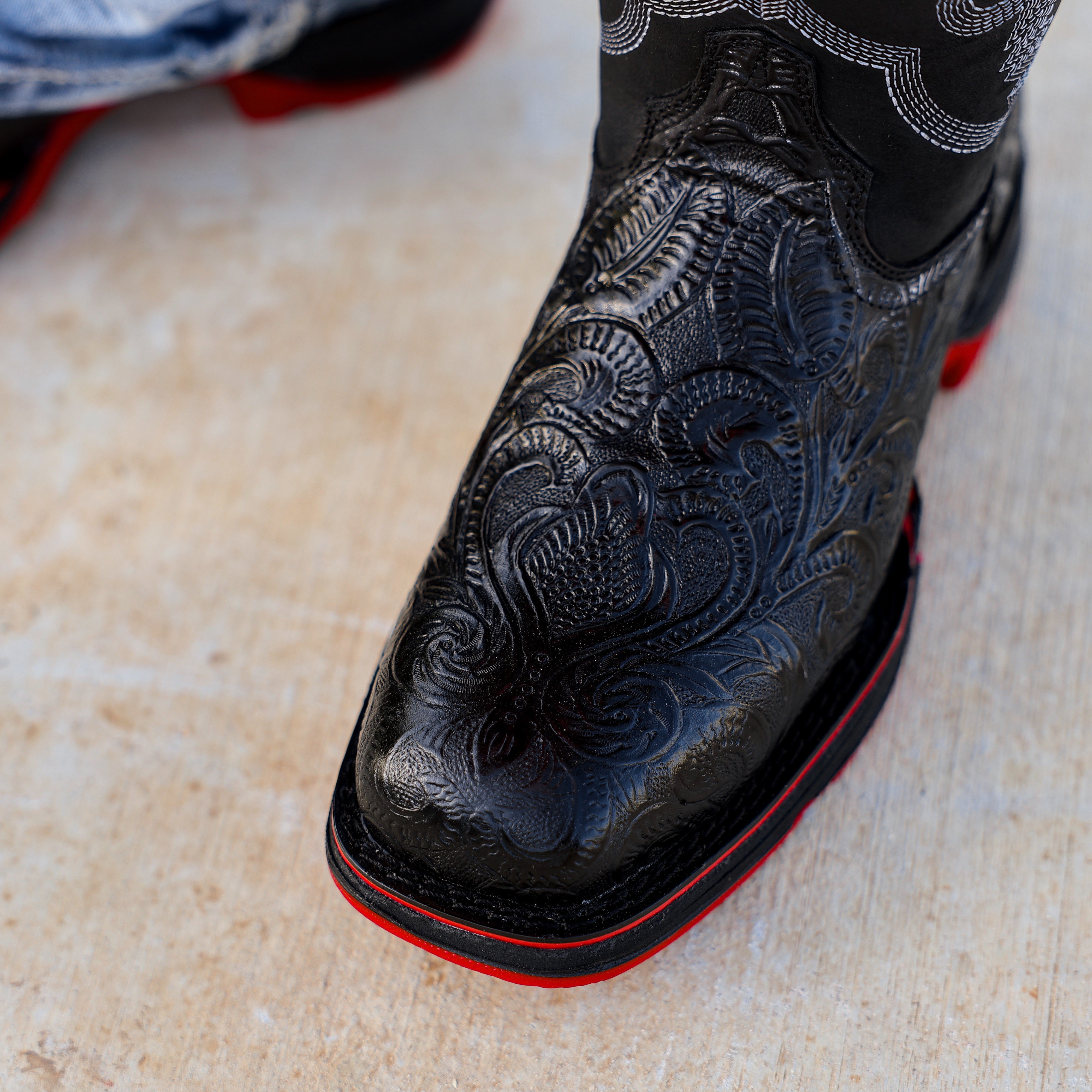 TBR Black Hand-Tooled Leather Boots With 3D Lightweight Sole - Composite Toe