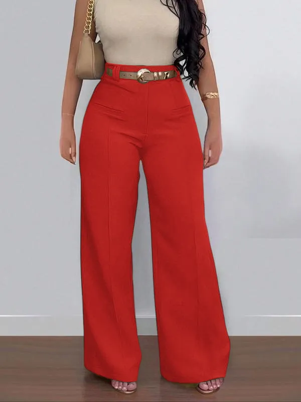 Women's Plain Pocket Wide Leg Pants