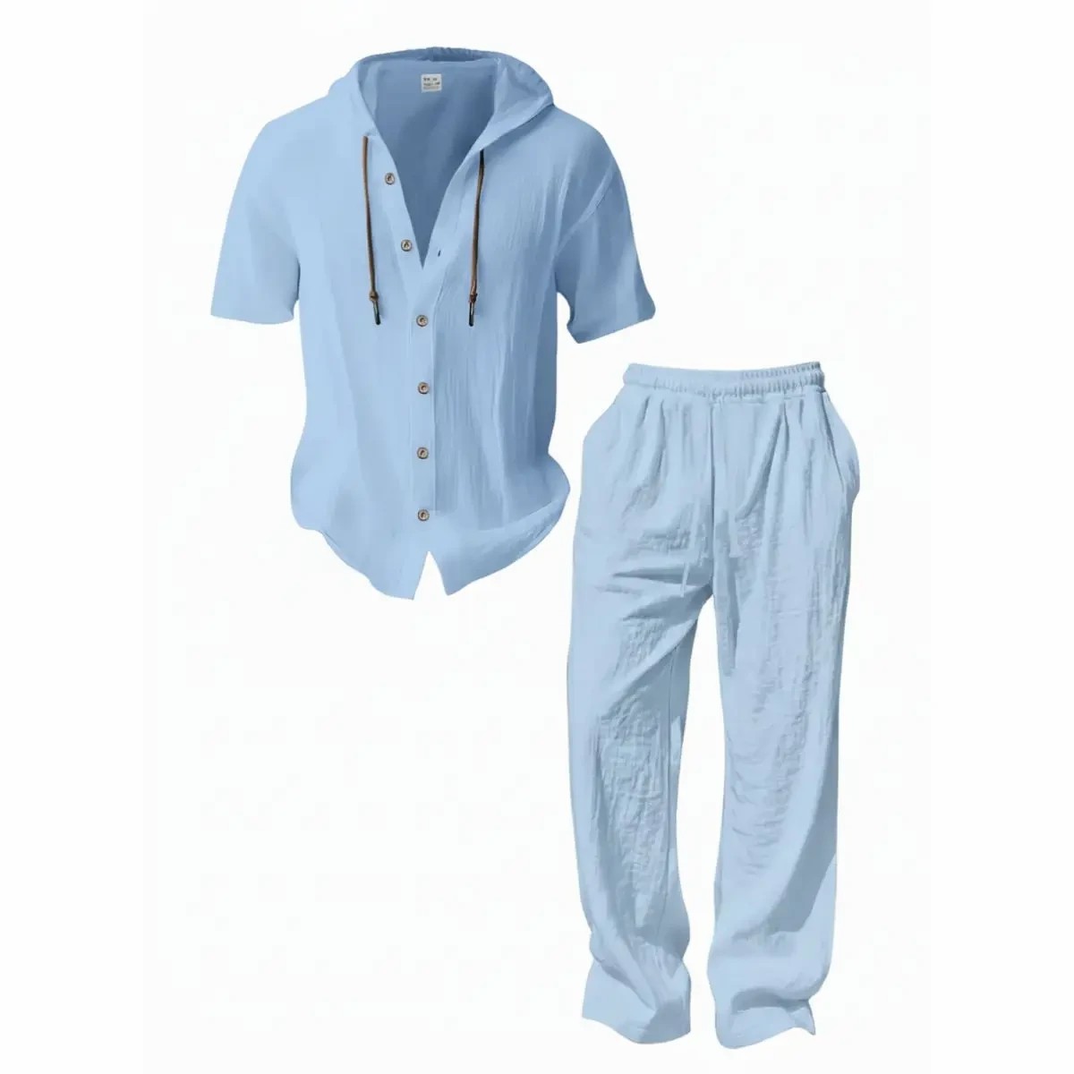 Men’s lightweight two-piece set with a hood, casual vacation style, loose and breathable thin fabric, hooded sweatshirt and wide-leg pants, for summer wear