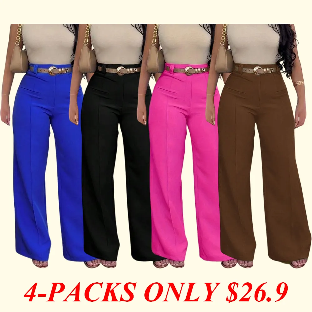 Women's Plain Pocket Wide Leg Pants
