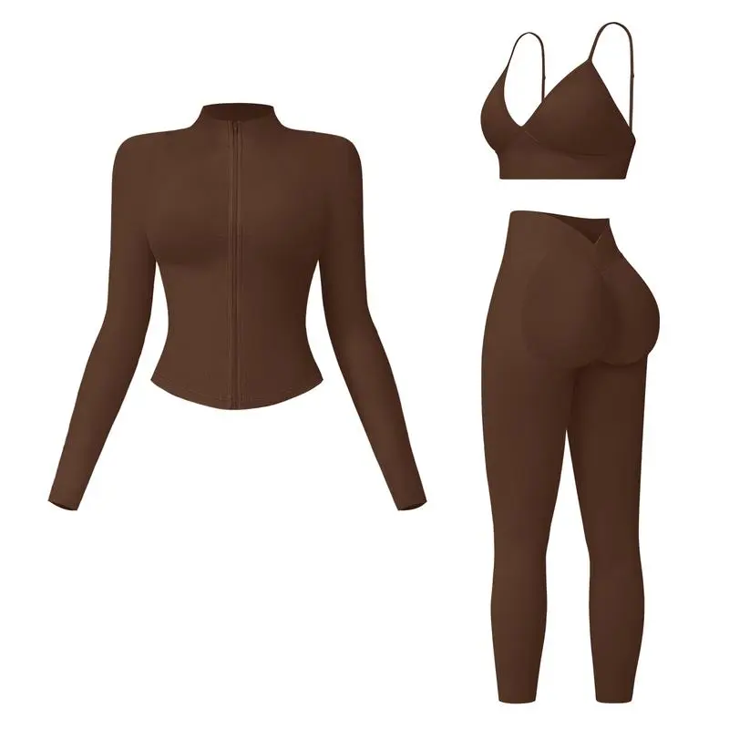 Women's 3-piece set - vest + high-waisted sweatpants + zippered short jacket