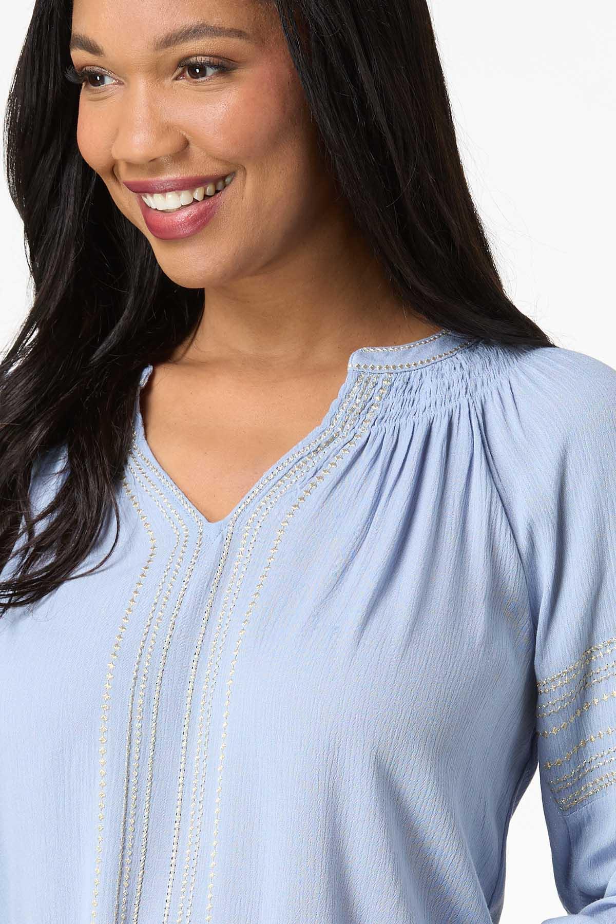 Metallic Embroidered Poet Top