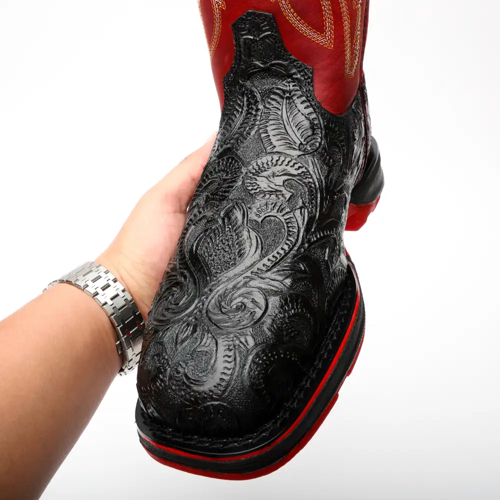 TBR Black Hand-Tooled Leather Boots With 3D Lightweight Sole - Composite Toe