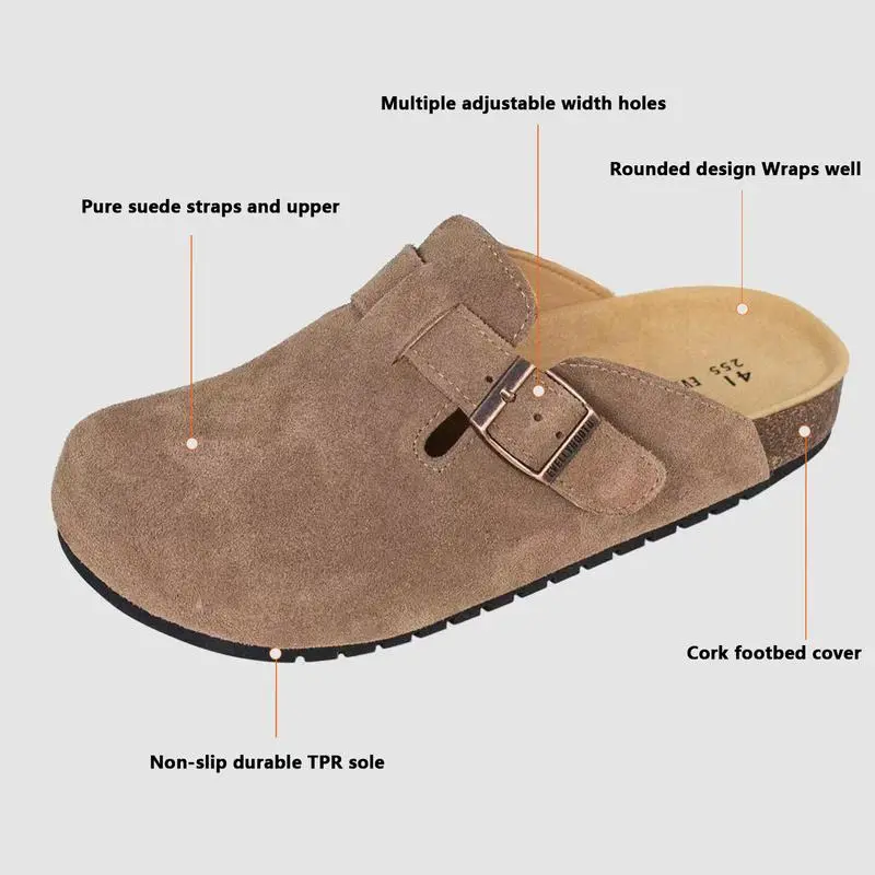 Round-Toe Cork Insoles Flat Buckle Fashion Walking Shoes