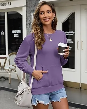 Women's Crewneck Hoodless Sweatshirt Hoodless Sweatshirt with Kangaroo Pocket Fleece Long Sleeve