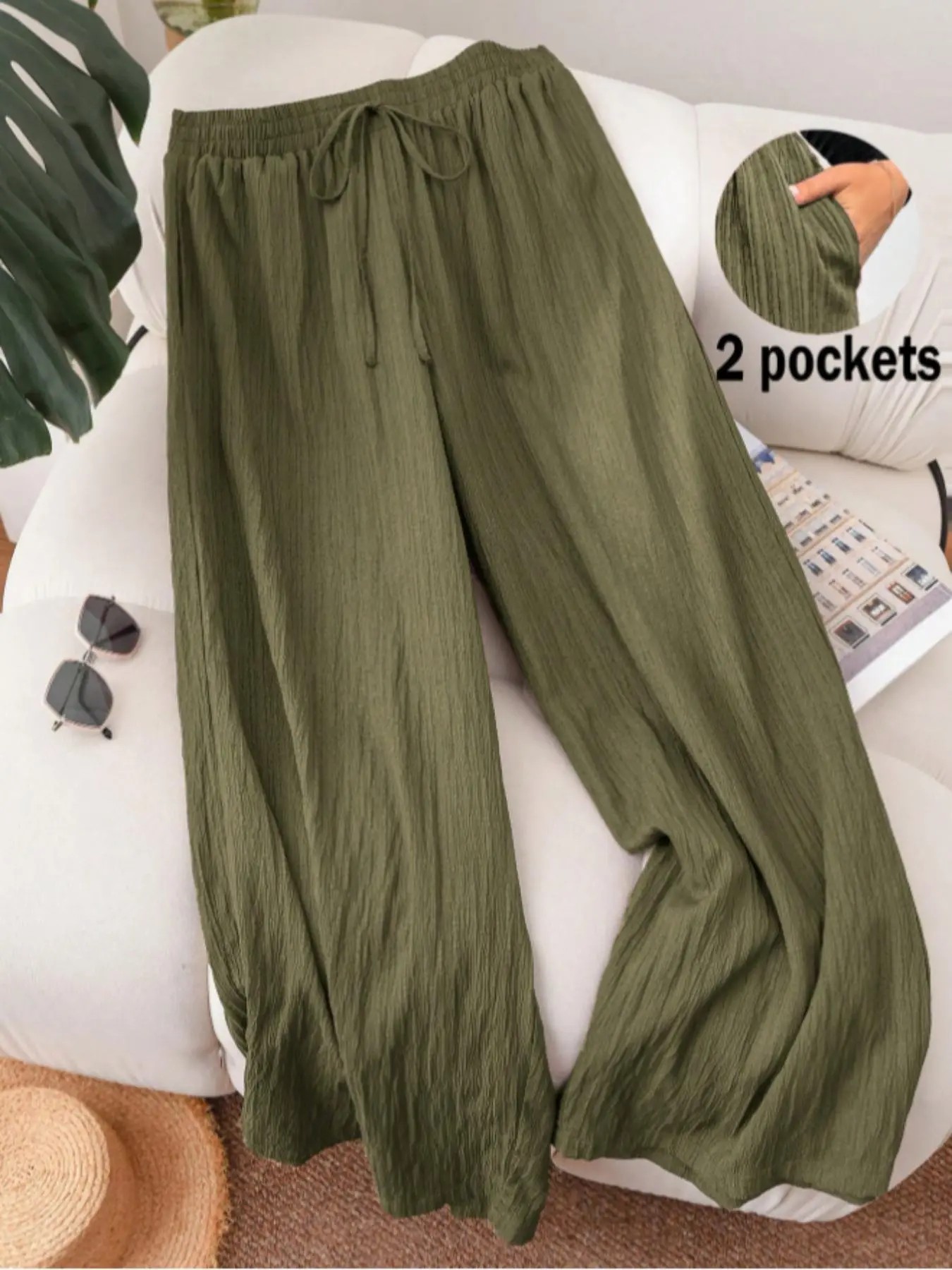 Women’s Solid Color Wide Leg Pants – Casual Comfy Everyday Trousers