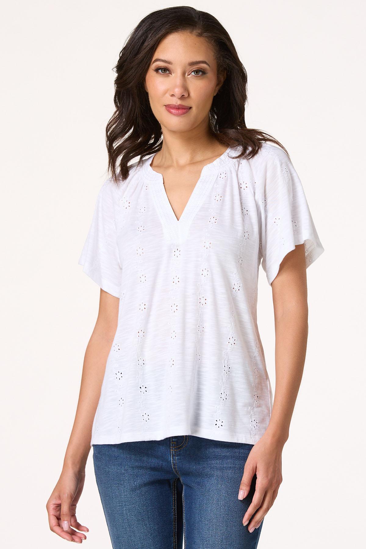 White Embroidered Eyelet Top