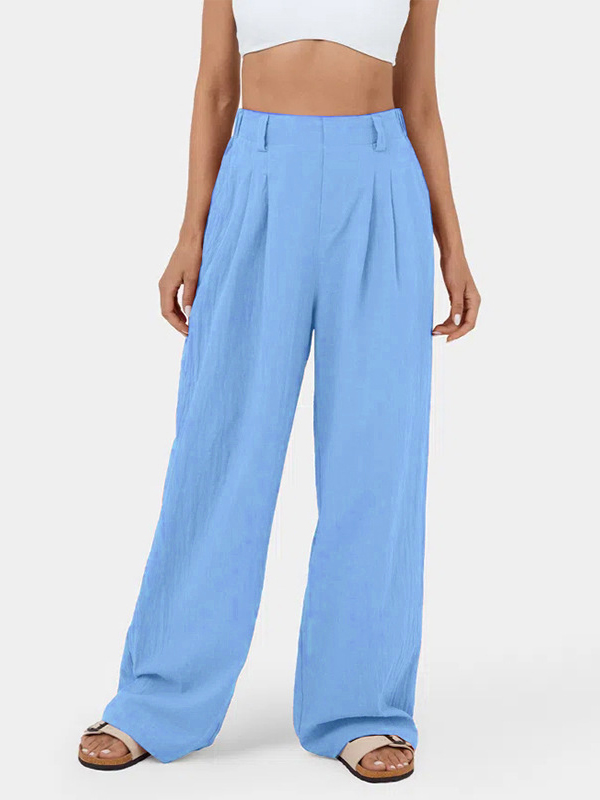 Pleated Solid Color Split-Joint Loose Wide Leg Trousers Pants