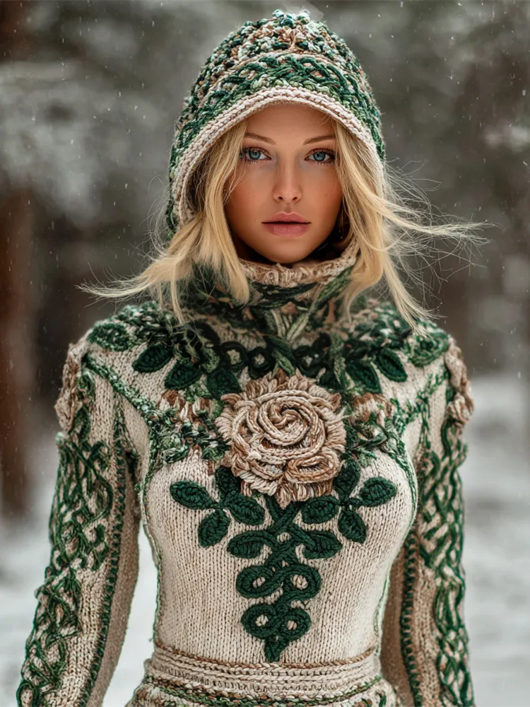 Vintage Floral Art Women's Hooded Sweater