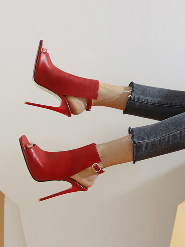Belt Buckle Peep Toe Split-Joint Sandals Pumps