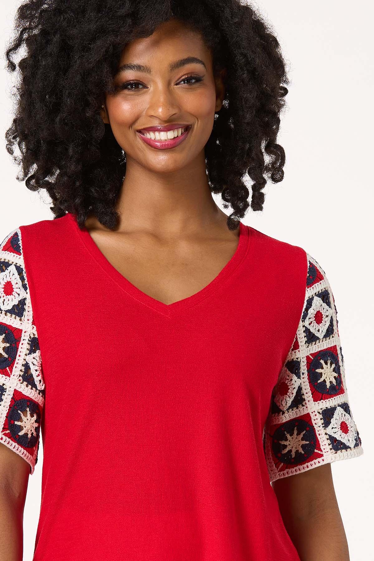 Crochet Sleeve V- Neck Top