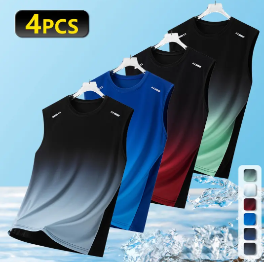 4-Pack Men’s Summer Ultra-Thin Loose Fit Tank Tops with Fashion Print Gradient Design