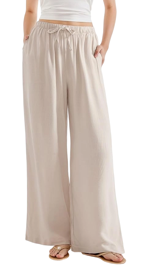 Women’s Wide Leg Linen Palazzo Pants – High Waist Lounge Pants with Pockets