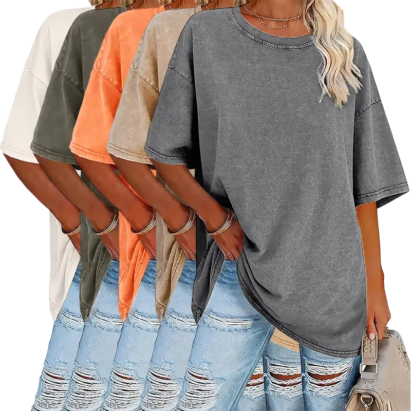 Women’s Summer Fashion Washed Cotton Vintage High-Quality 230 g/m² Thick Pure Cotton T-Shirts, Streetwear Retro Style Crew Neck Short Sleeve
