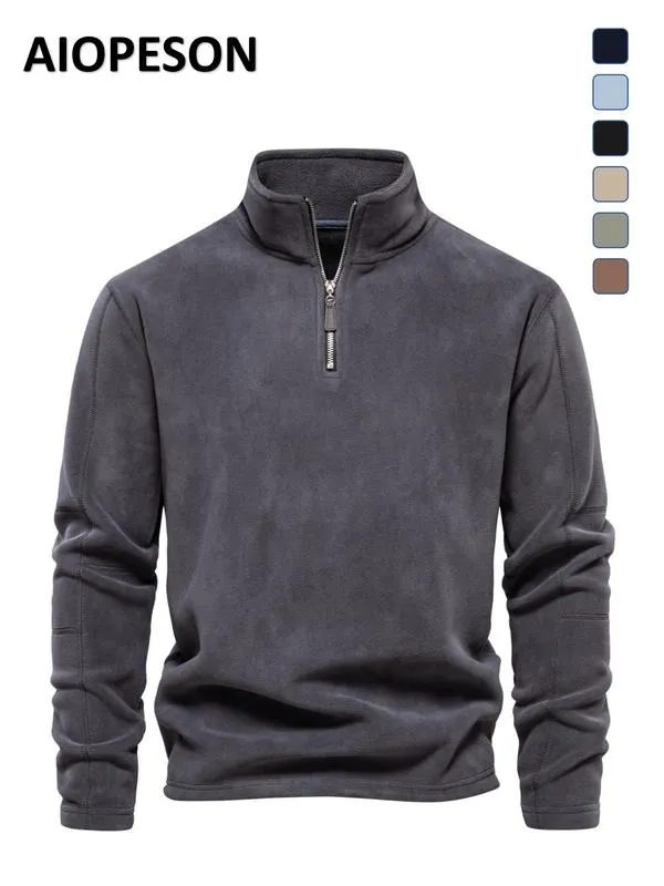Men's Solid Half Zip Funnel Neck Polar Fleece Sweatshirt