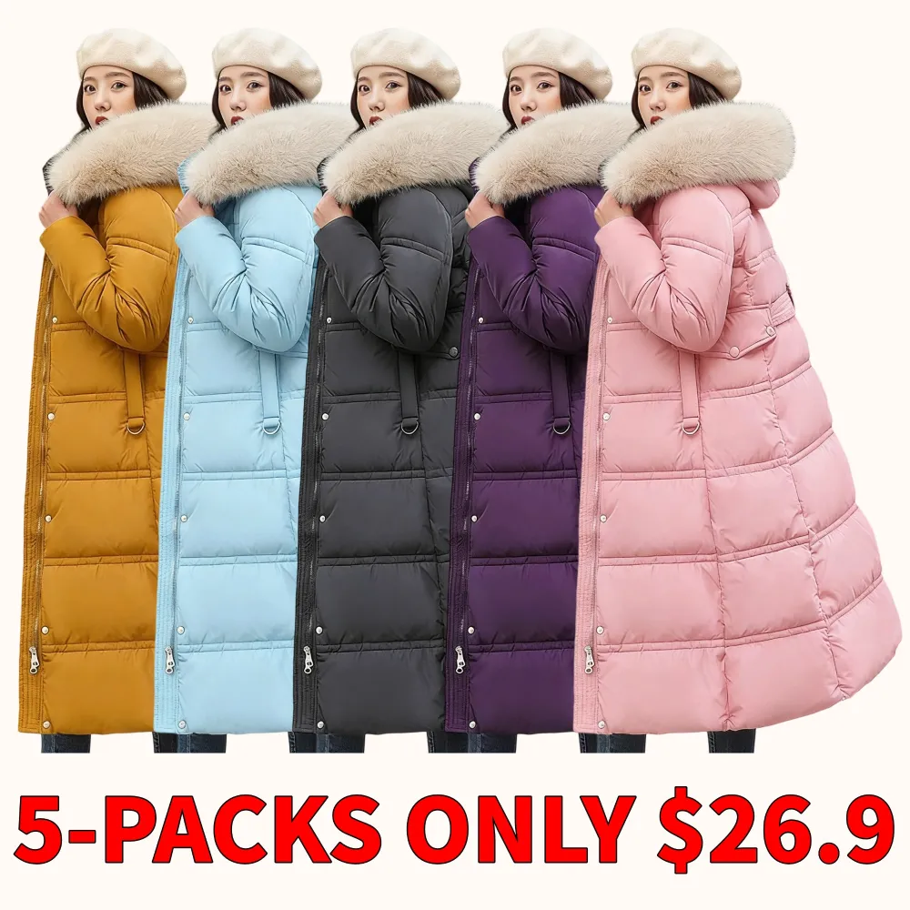 Women's thickened hooded knee-length cotton coat