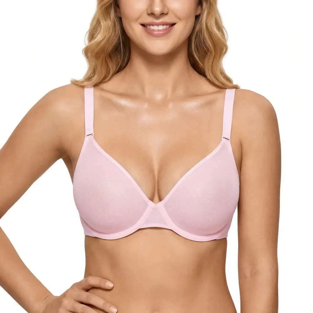 Bra Summer Breathable Unlined Soft Sheer Mesh Underwire Support Transparent Lightweight Non Padded Minimizer Bra