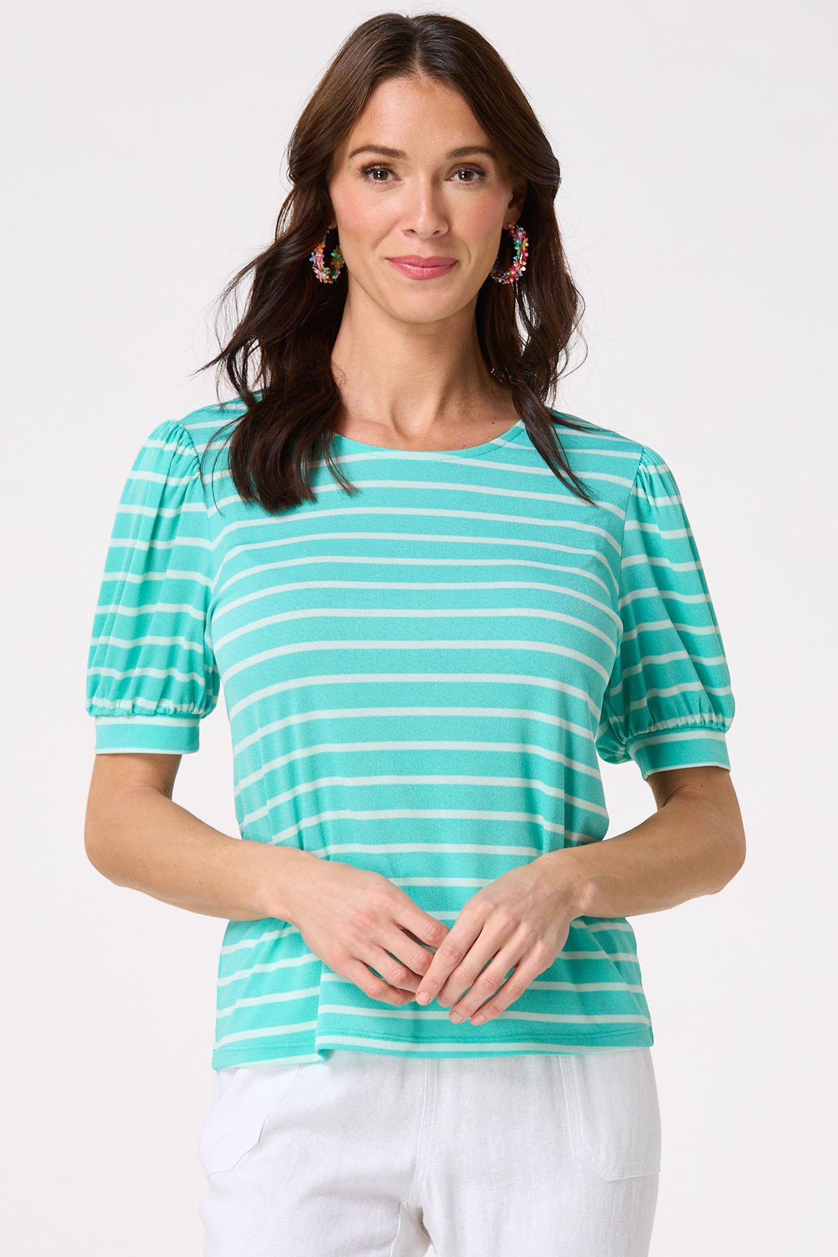 Striped Balloon Sleeve Top