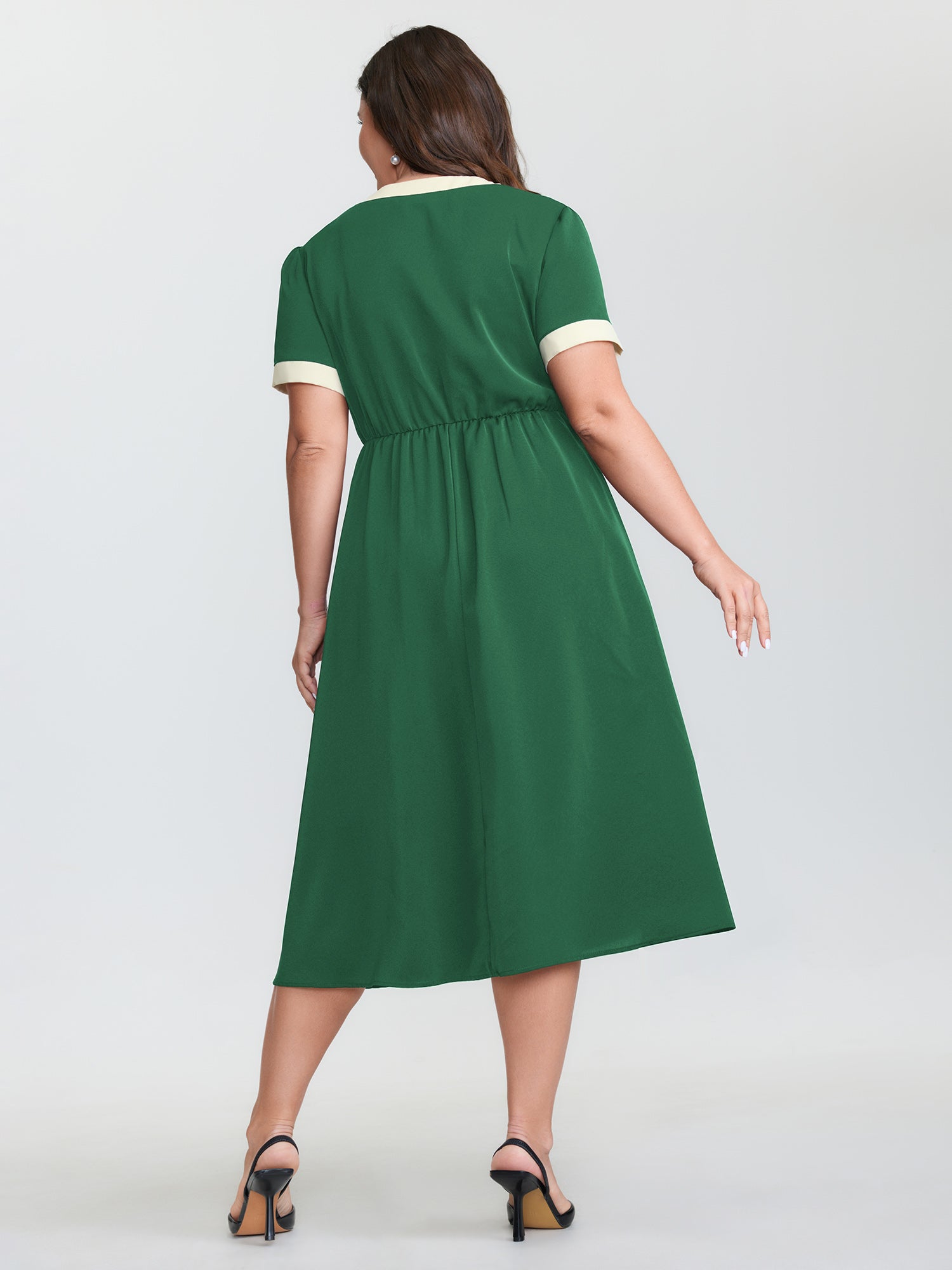 Bow Neckline Stretchy Waist Midi Dress