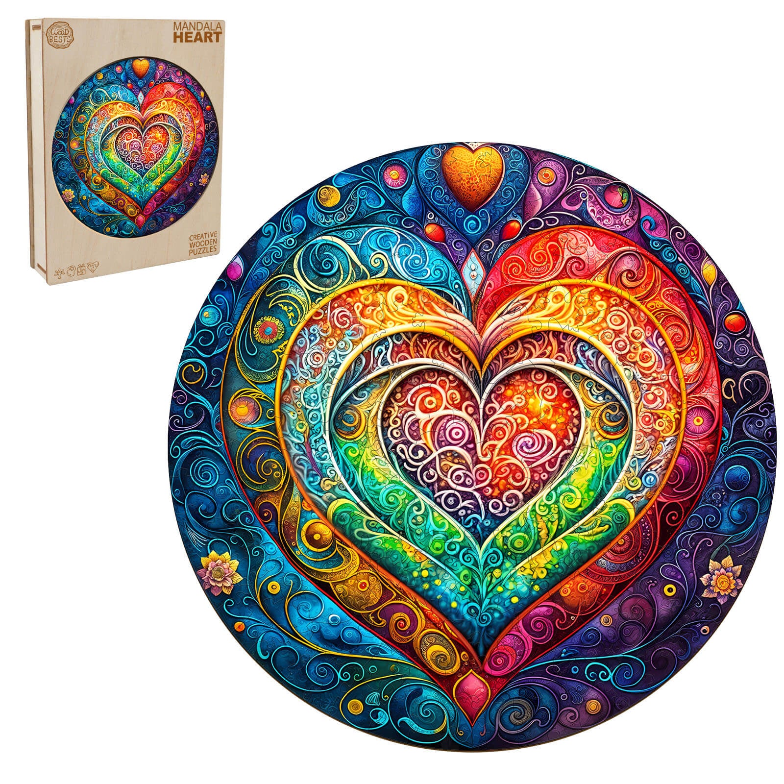Mandala Heart Wooden Jigsaw Puzzle