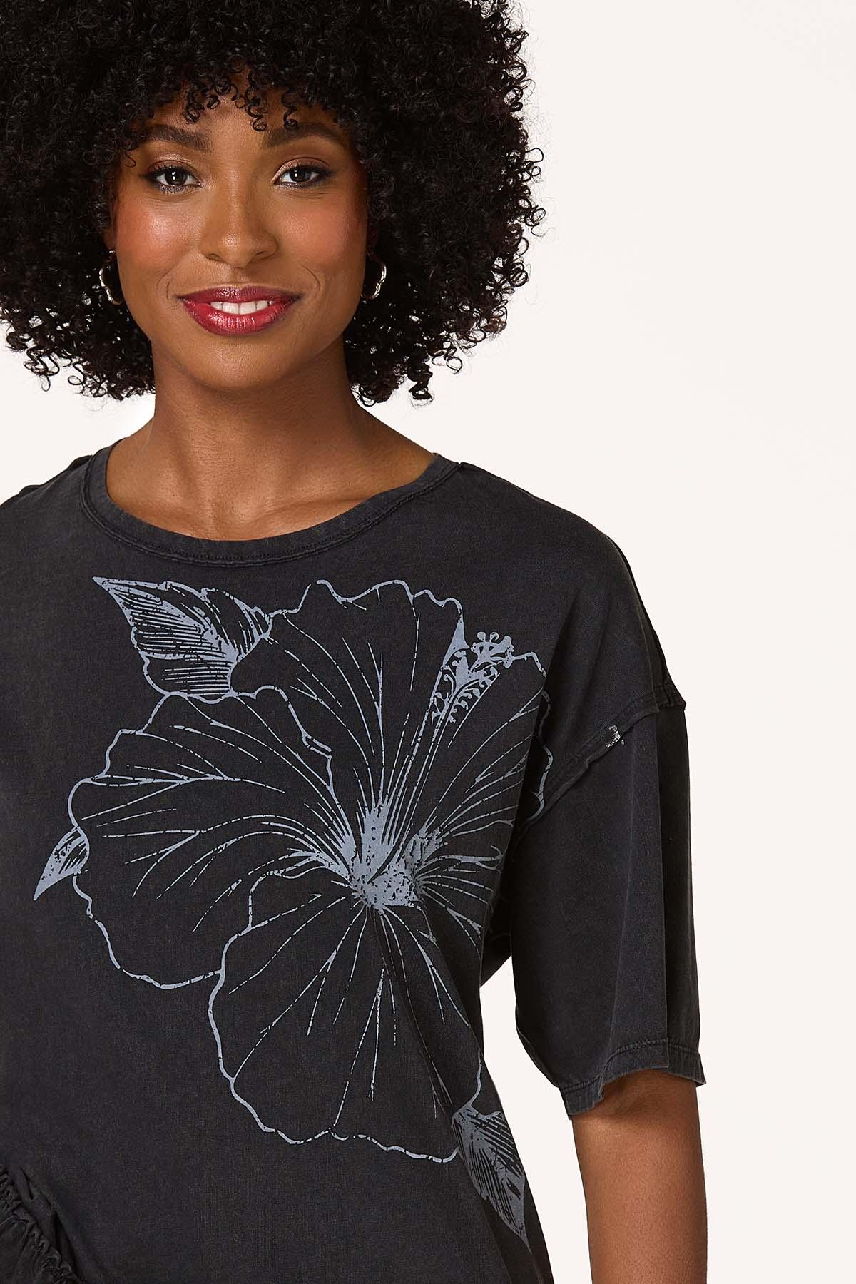 Hibiscus Flower Oversized Flounce Top