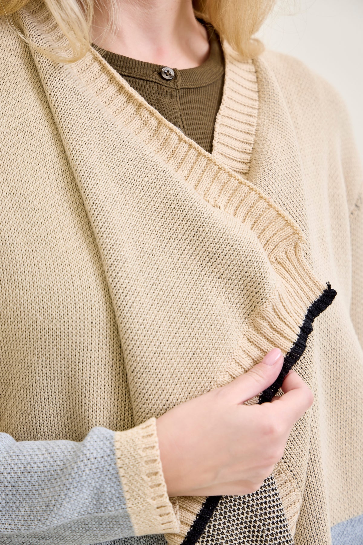 Drape Stripe Cardigan Beige Sweater
