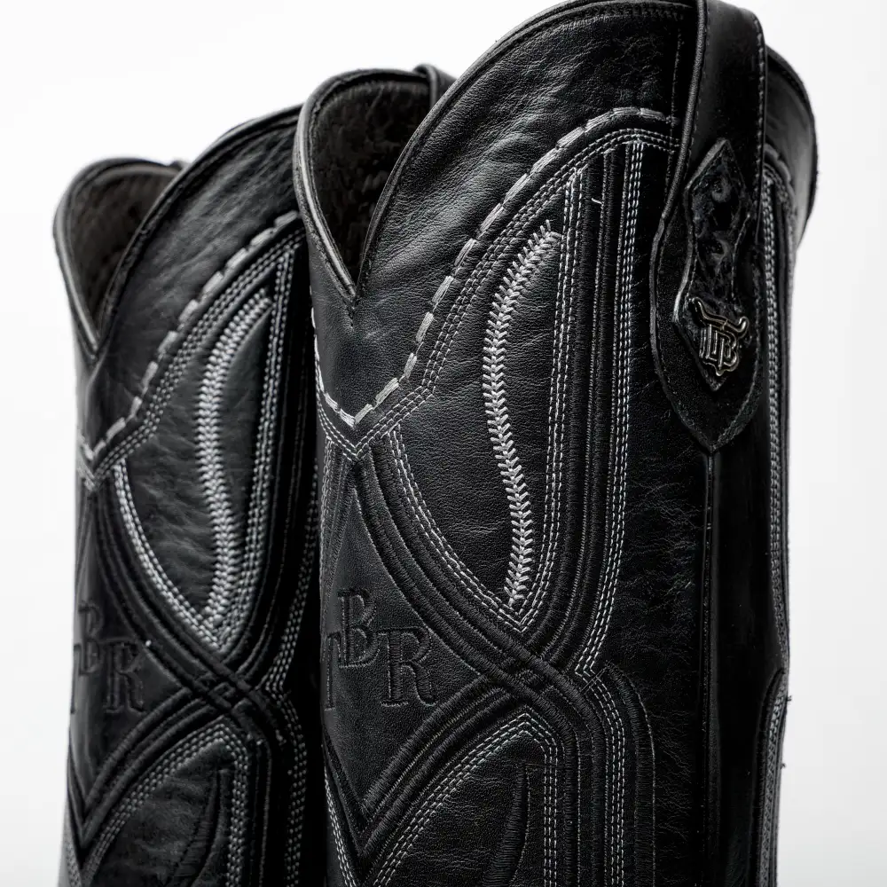 Grey Ostrich Leather Boots - Square Toe