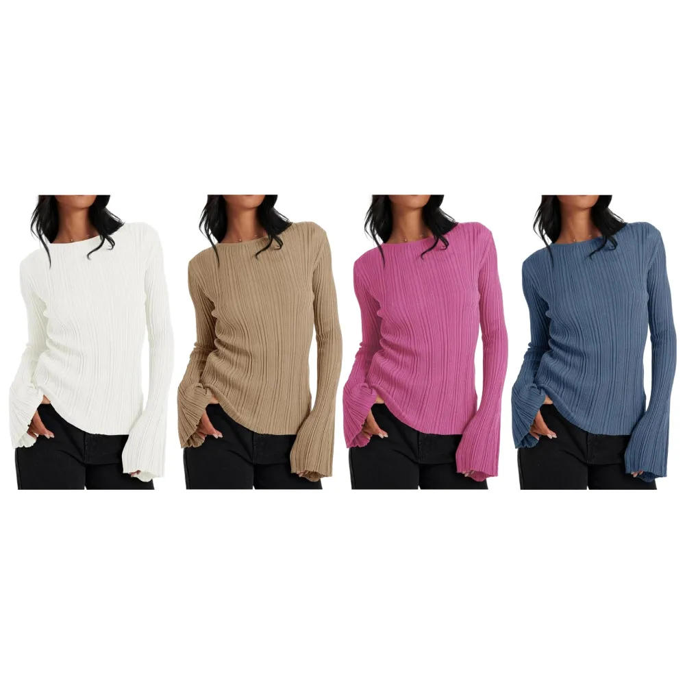 Women’s Bell Sleeve Knit Top – Lightweight Fall Pullover