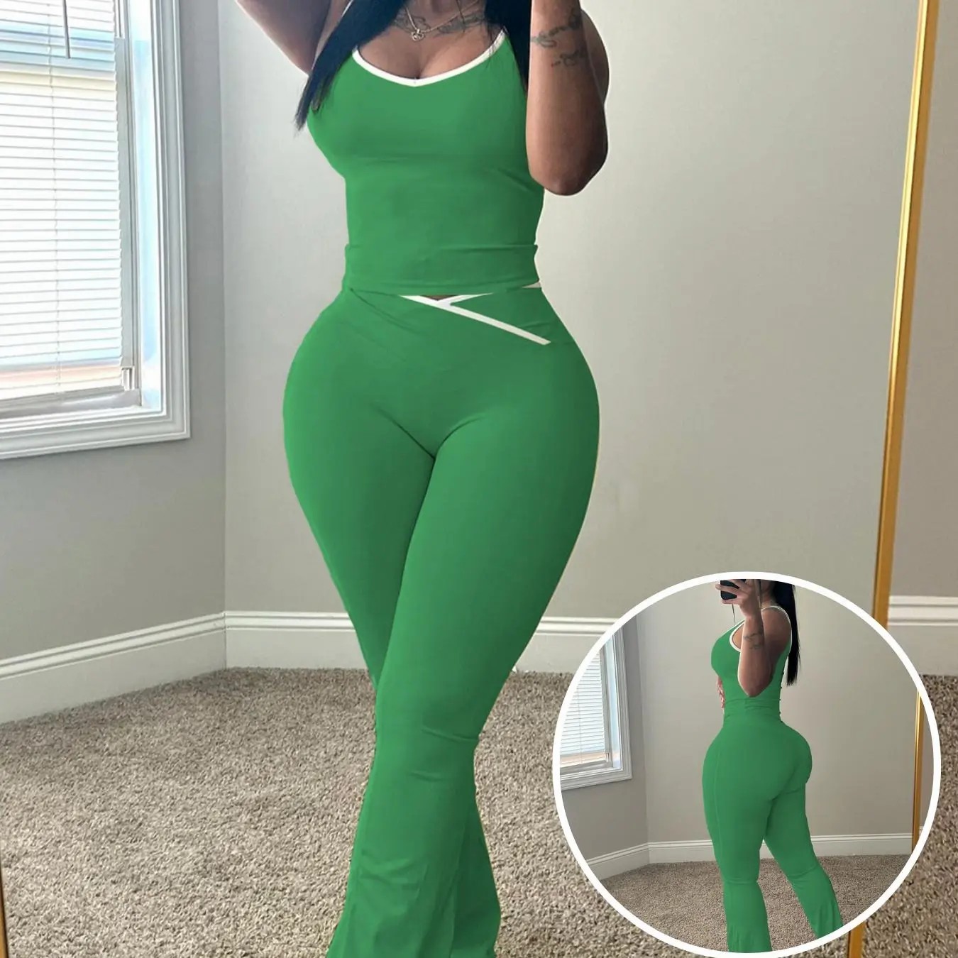 Women's Chic Colorblock Sleeveless Tank & High-Waisted Flared Leggings Set