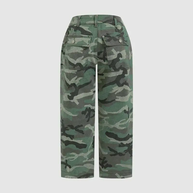 Camo Print Mid Waist Straight Leg Capri Pants Summer Vibes