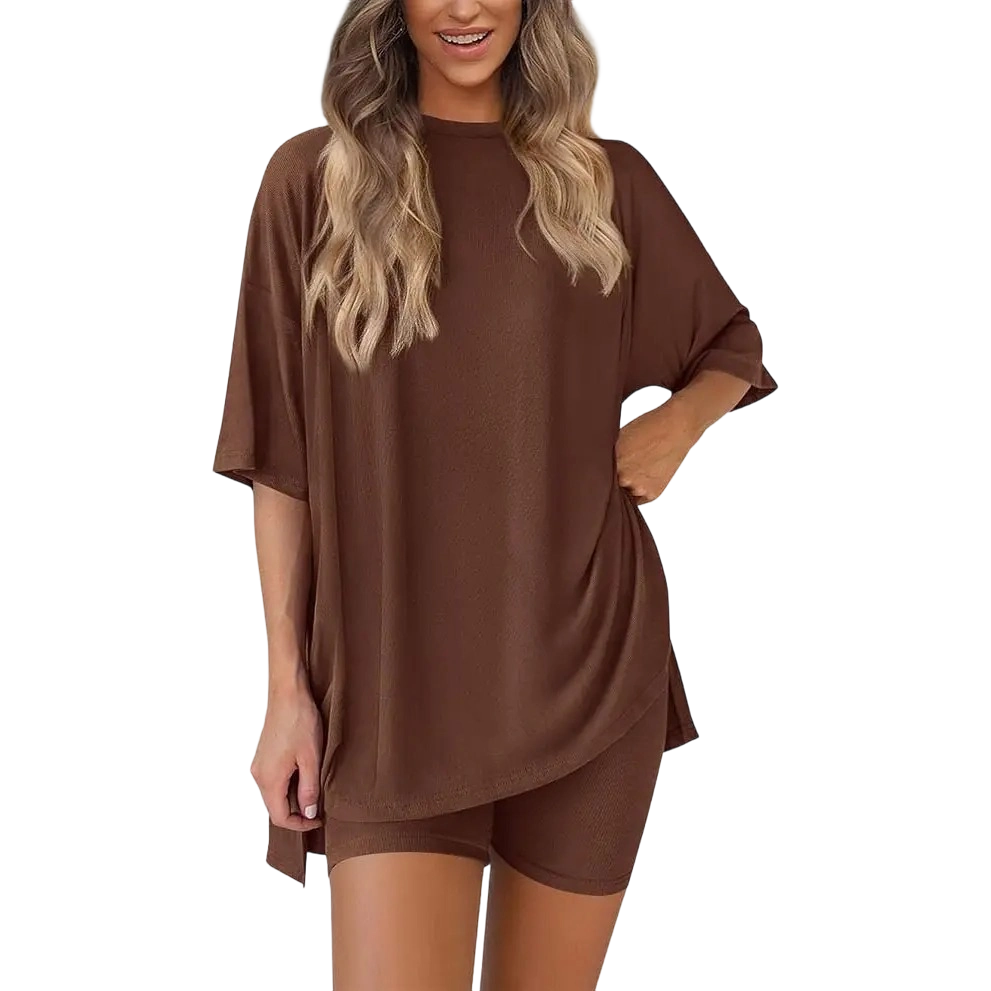 🔥Easter Sale!Women's Two Piece Lounge Set Summer Casual Oversized Shirts Biker Shorts