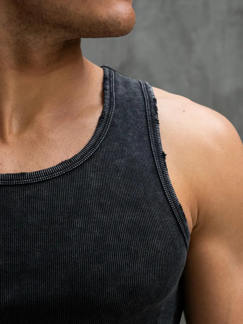 Premium Ultra-Soft Distressed Fitted Tank Top – Vintage Cotton Stretch