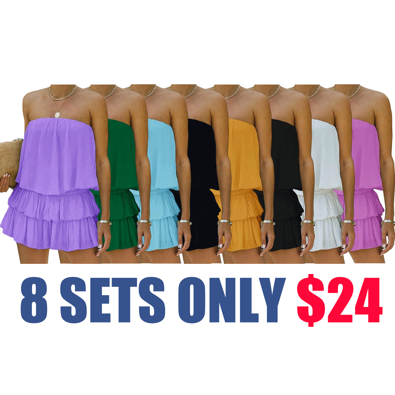 Women’s Off-Shoulder Smocked Romper – Flowy Strapless Summer Playsuit