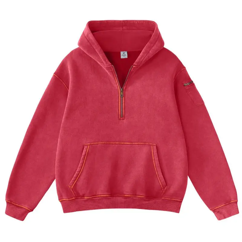 Retro fleece half-zip unisex hoodie