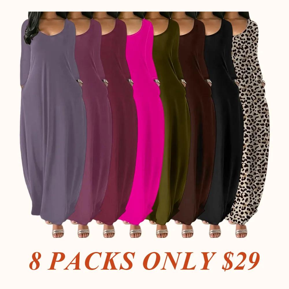 Women's Long Nightgown, Leopard Print in Coffee, Casual Round Neck Long Sleeve Pocket Sleepwear