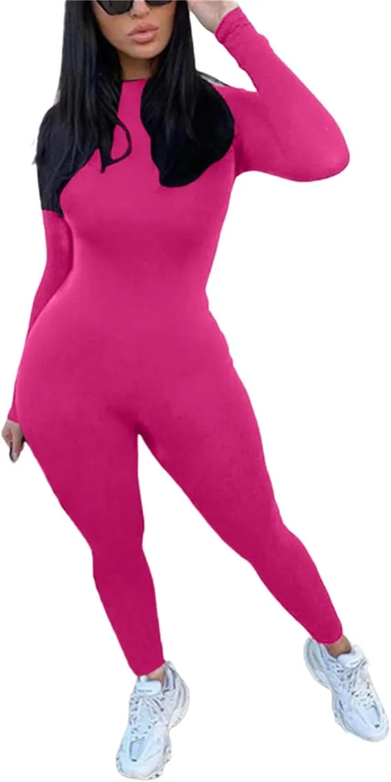 Women's Solid Round Neck Skinny Jumpsuit