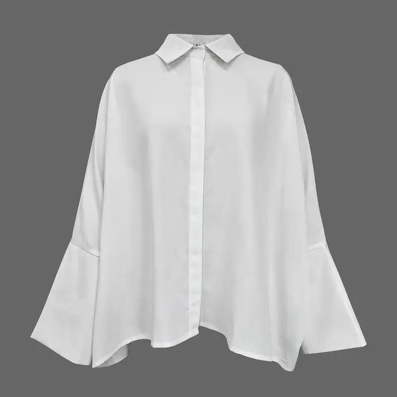 Women's Long-Sleeved Loose Solid Color Lapel Shirt