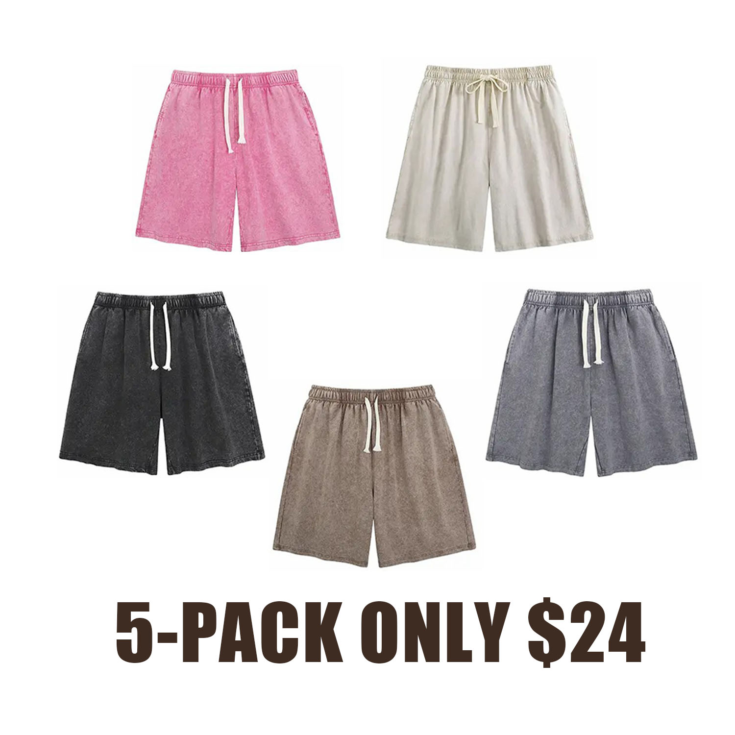 Holafish Retro Acid Wash Basic Unisex Tee & Shorts Cotton,7